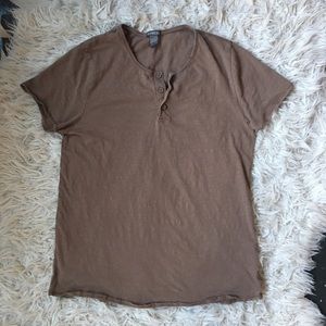 H&M tan brown distressed henley